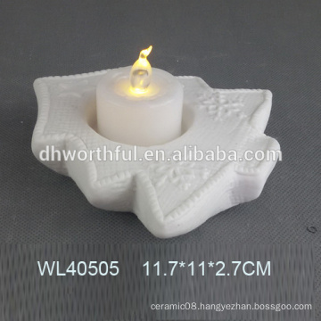 White porcelain crafts ceramic christmas candle holder with snowflake design